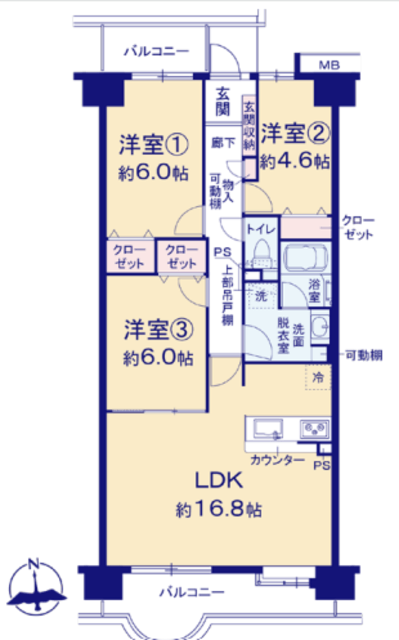 東急ドエルアルス多摩川B棟 3階 間取り図