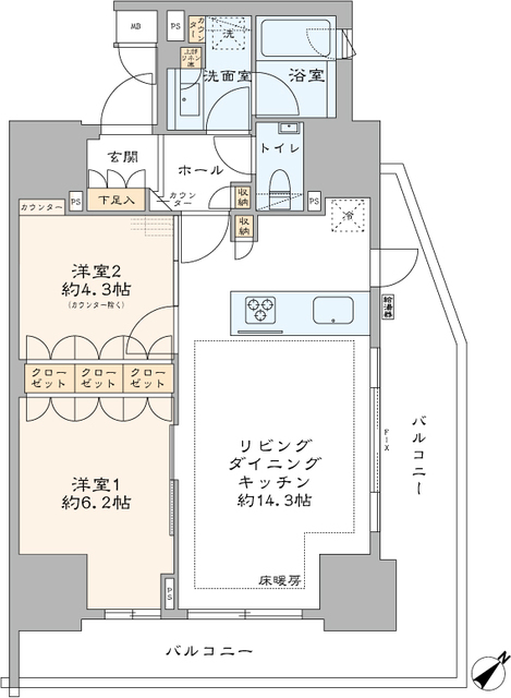 パークリュクス白金高輪 12階 間取り図