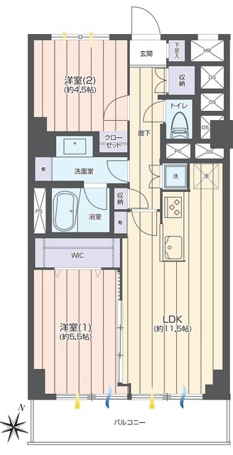 等々力ビューハイツ 2階 間取り図