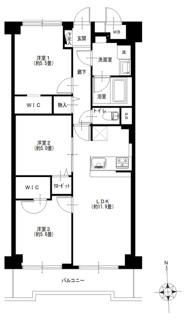 ファミール東糀谷 3階 間取り図