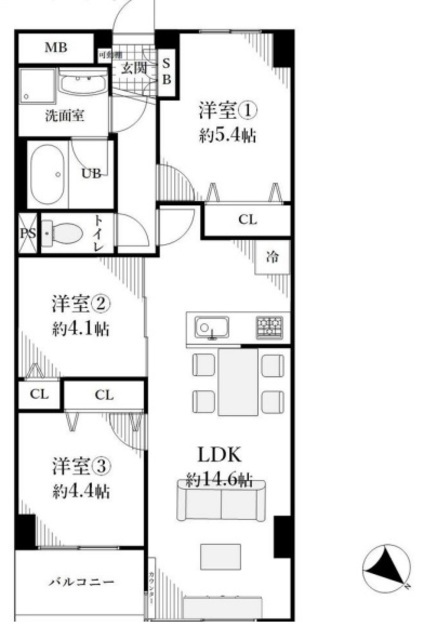 三井音羽ハイツ 4階 間取り図