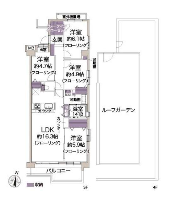 コスモ三鷹深大寺 3階 間取り図