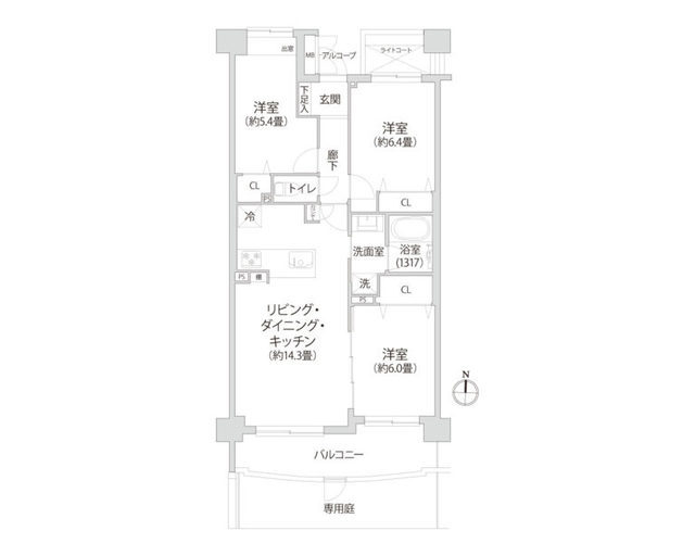 パルミナード武蔵新城 1階 間取り図