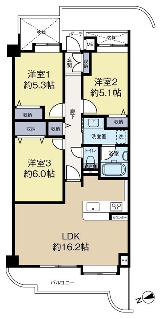 オークラハイム綱島 6階 間取り図