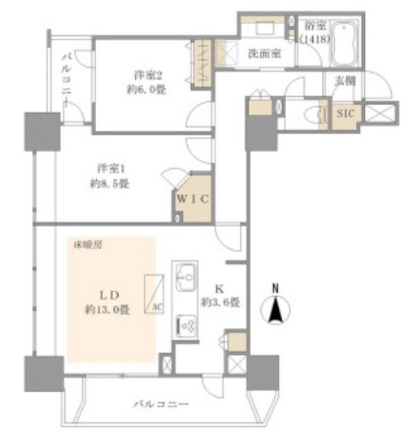 ライオンズ四谷タワーゲート 7階 間取り図