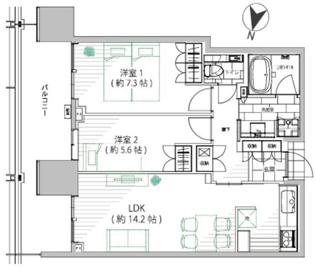 二子玉川ライズタワー&レジデンスタワーセントラル棟 15階 間取り図