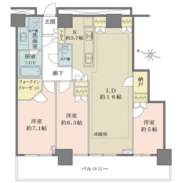 リエトコート武蔵小杉ザ・クラッシィタワー 30階 間取り図