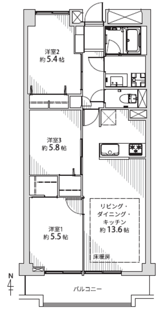 日商岩井大岡山第2マンション 4階 間取り図