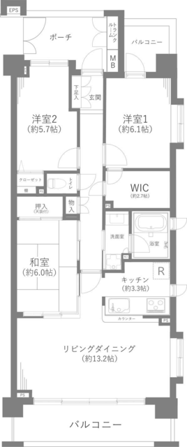 クレストグランディオ横浜 3階 間取り図