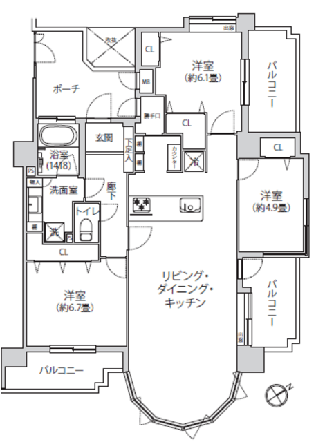 グランドステージ多摩川 11階 間取り図