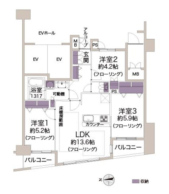 コスモ平間ロイヤルフォルム 6階 間取り図