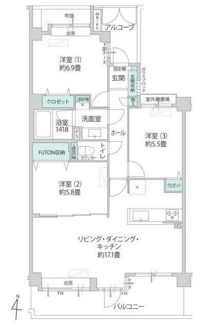 プラタス鶴見グランドステージ 5階 間取り図