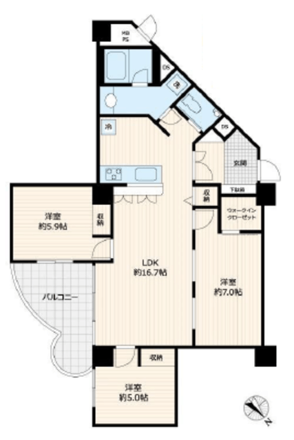 三田ハウス 13階 間取り図