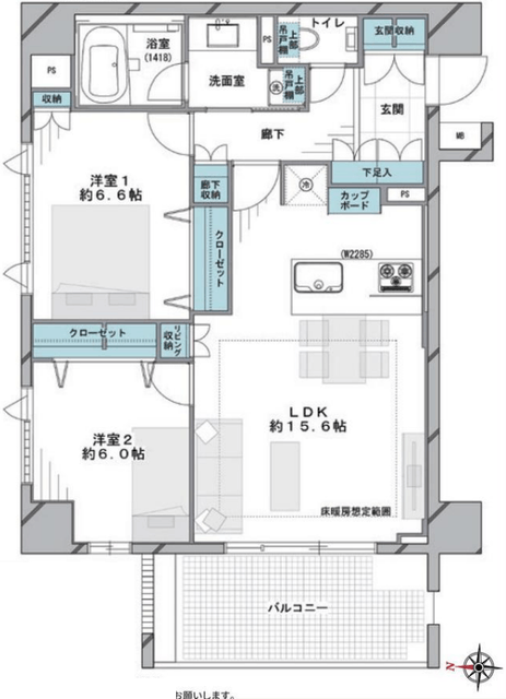 アトラス江戸川アパートメント 6階 間取り図