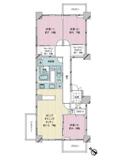 日生住宅目黒マンション 12階 間取り図