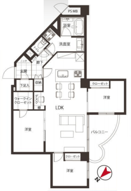 三田ハウス 14階 間取り図
