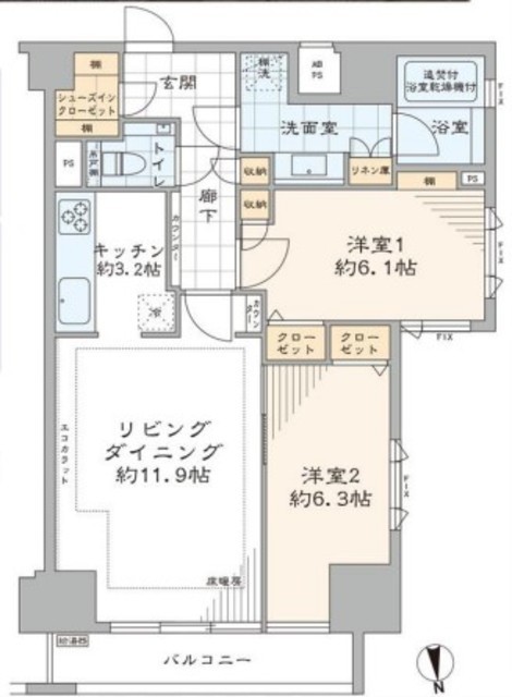 コンパートメント東京中央 13階 間取り図