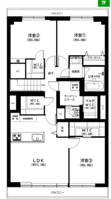 富士見ハイムN棟 7階 間取り図