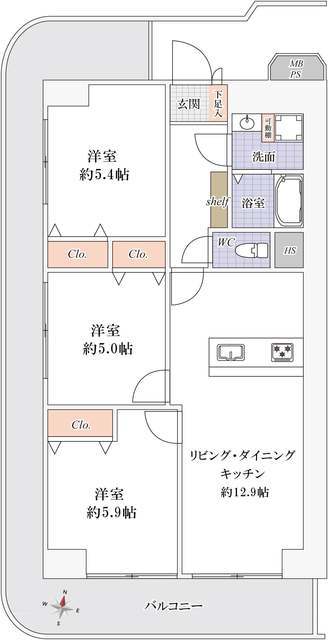 隅田グリーンマンション 4階 間取り図