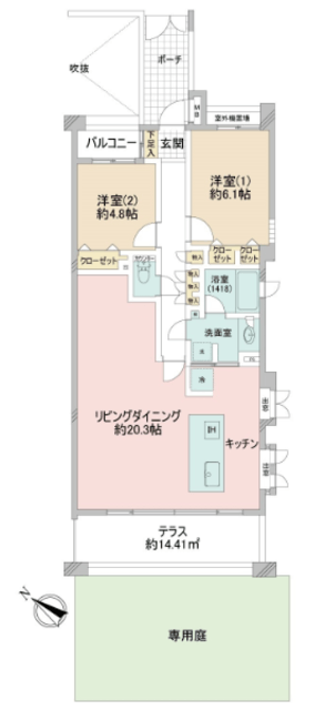 サンフル富士見ヶ丘シティハウス 1階 間取り図