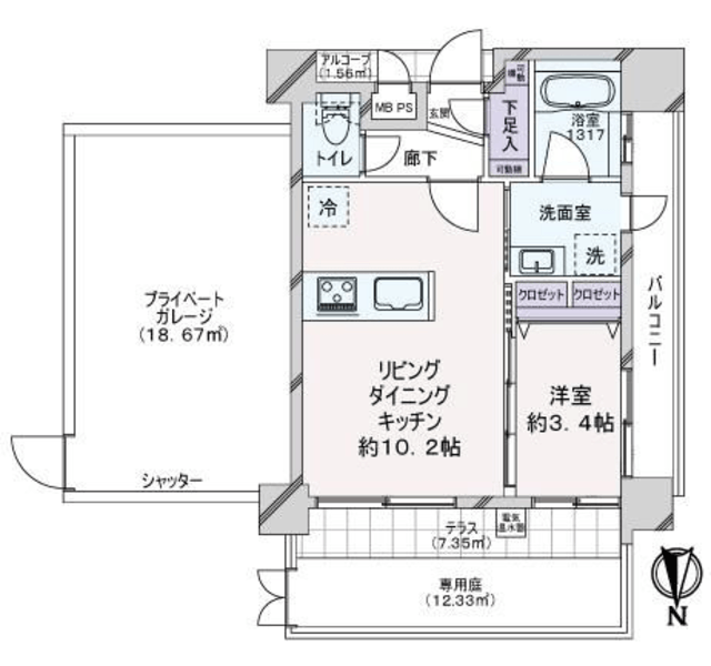 スタジオデン千鳥町 1階 間取り図