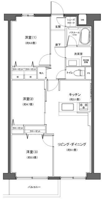 エンゼルハイム西六郷 3階 間取り図